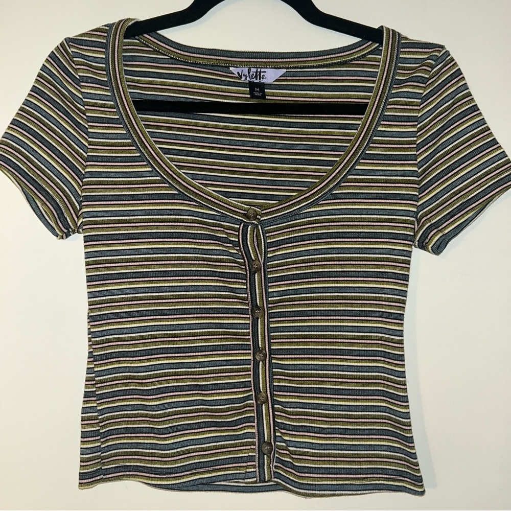 Y2K Striped Button-Down Crop Top